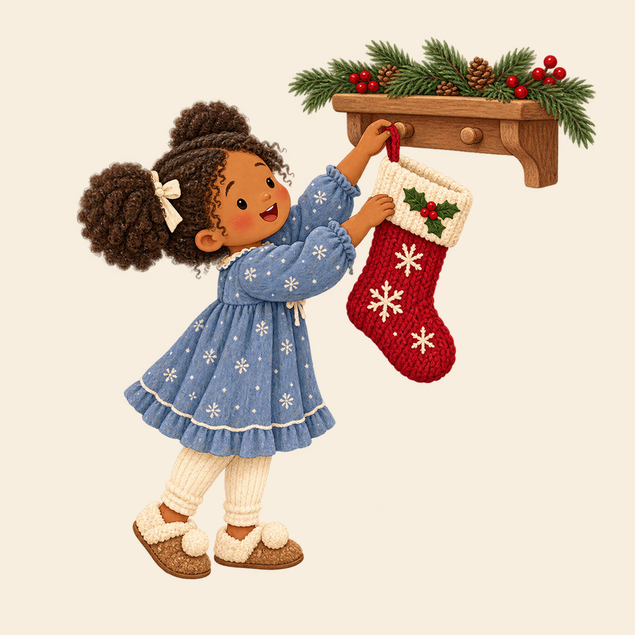 Girl hanging a Christmas stocking