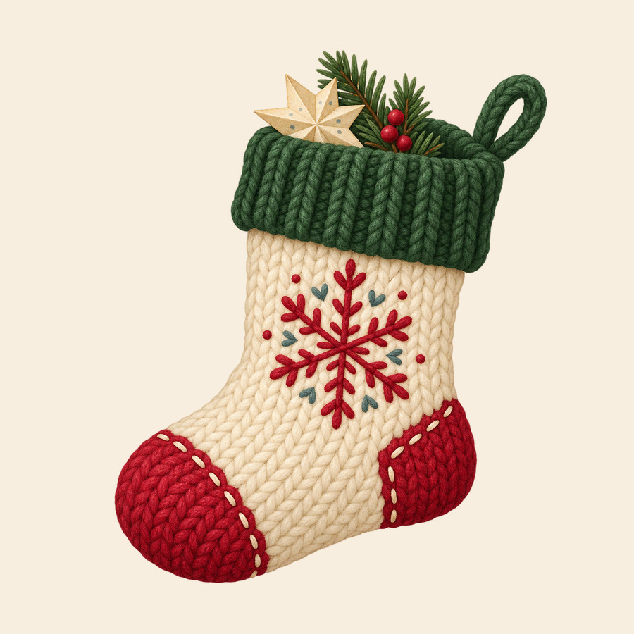 Cream knitted Christmas stocking