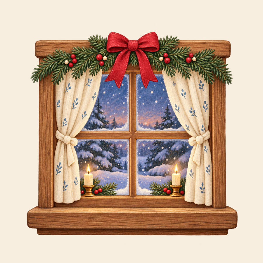 Snowy Christmas window with candles