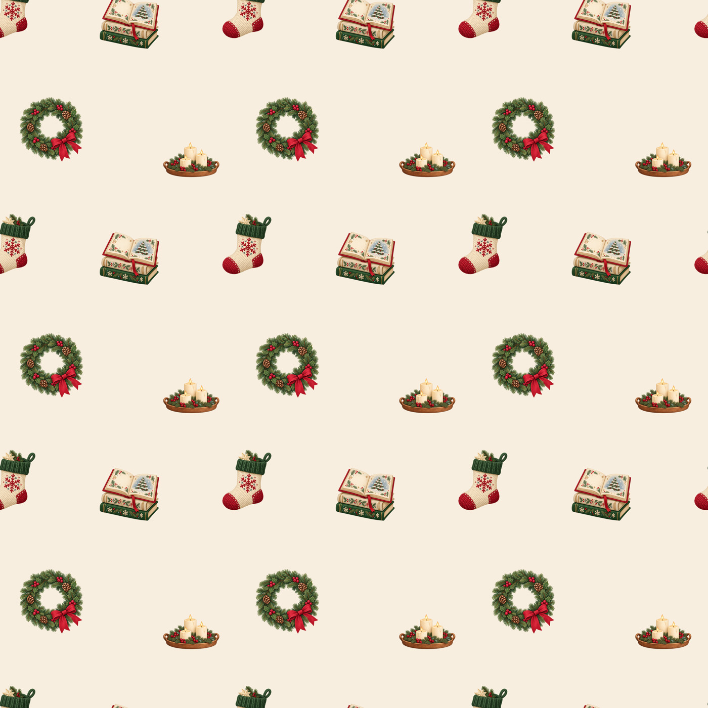 Cozy Christmas home seamless tile · Included tile shown repeated
