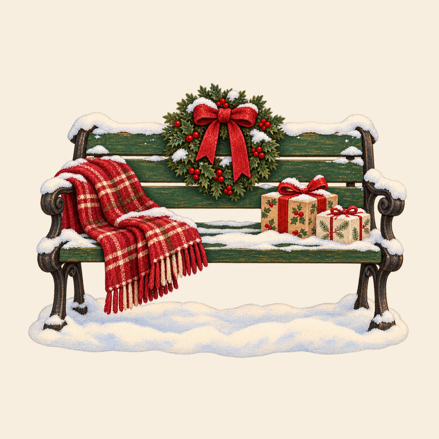 Bench with Christmas parcels