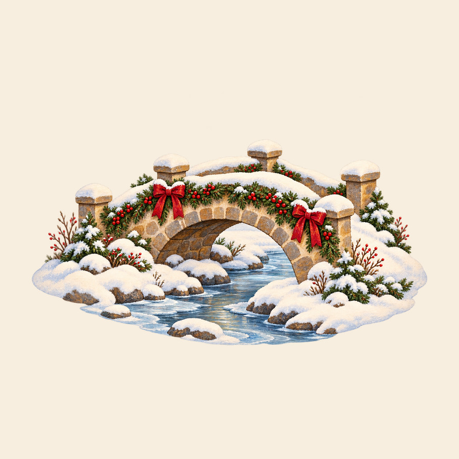 Snowy stone bridge