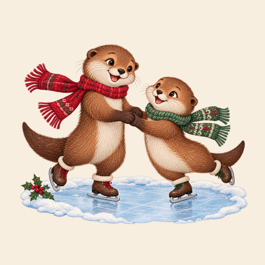 Otters skate together