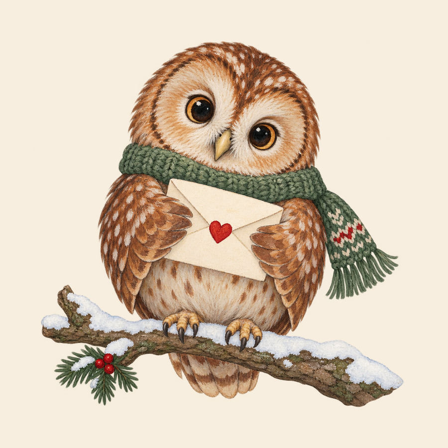 Owl reads a Christmas letter
