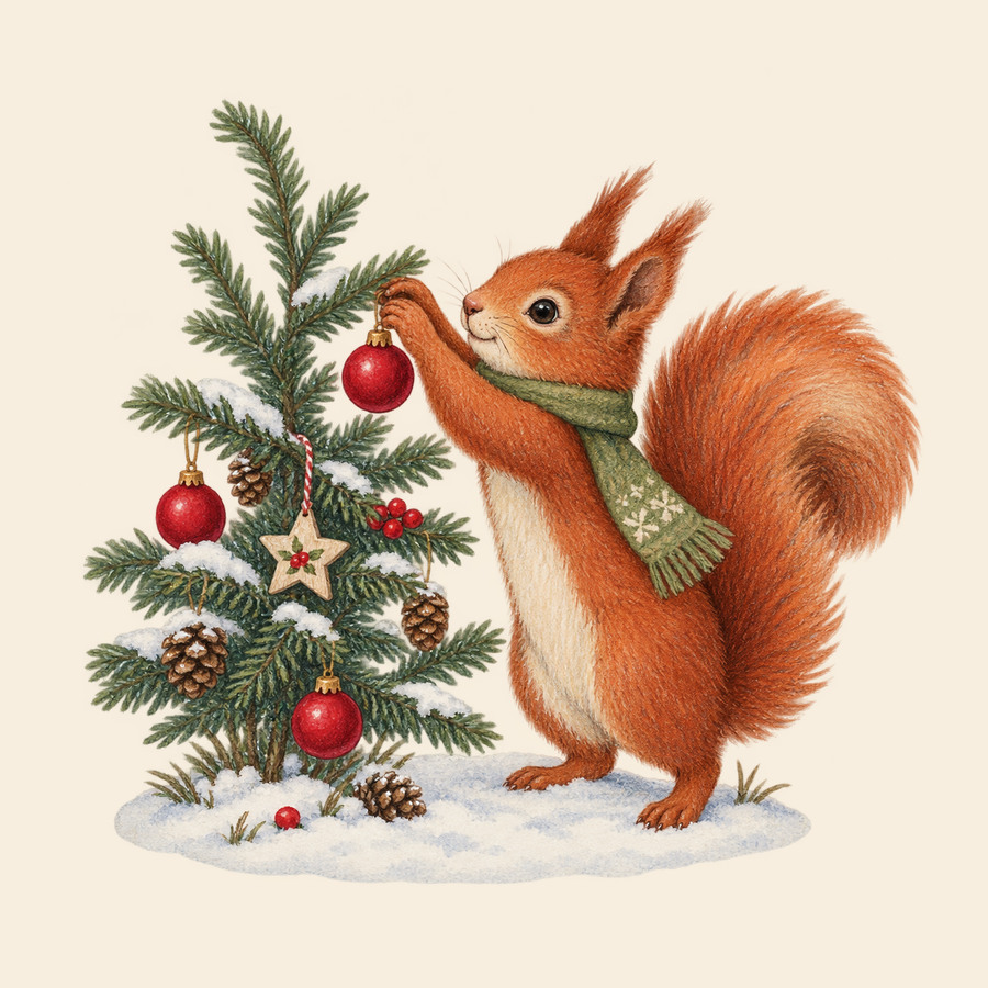 Squirrel trims the tree